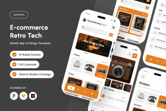 GearVault: E-Commerce Retro Tech Mobile UI Kit for the Modern Collector