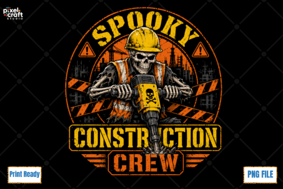 Spooky Halloween Construction Crew PNG: A High-Impact Digital Design for Seasonal Workwear